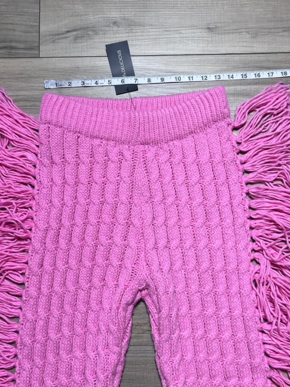 Hot & Delicious Womens Cable Knit Pull On Pants With Finge Size Medium Pink - Picture 2 of 9